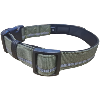 CAIRD Journey Light Adjustable Dog Collar Reflective Nylon Padded Neoprene (Khaki)