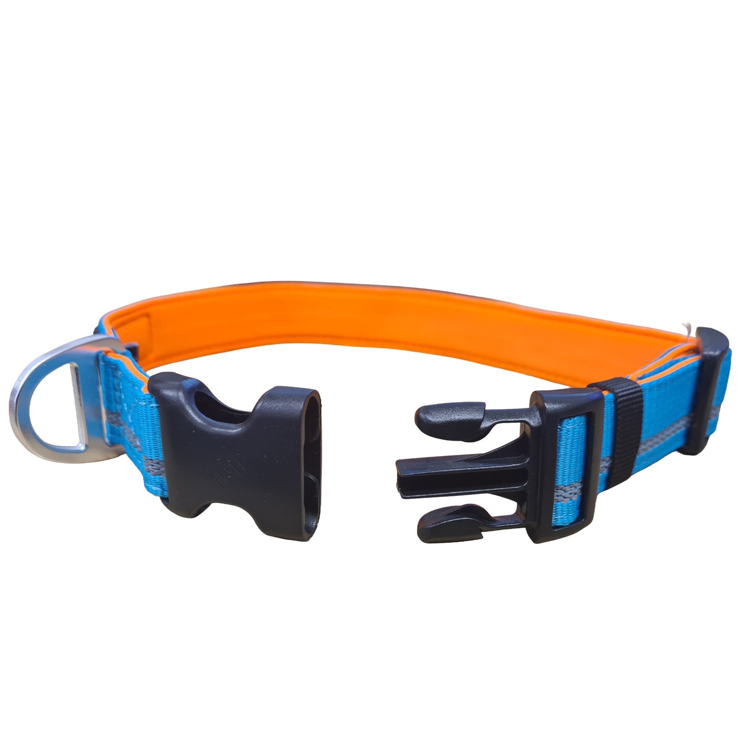 CAIRD Journey Light Adjustable Dog Collar Reflective Nylon Padded Neoprene (Aqua & Orange)