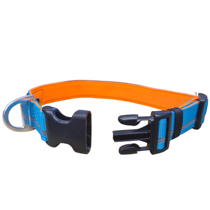 CAIRD Journey Light Adjustable Dog Collar Reflective Nylon Padded Neoprene (Aqua & Orange)