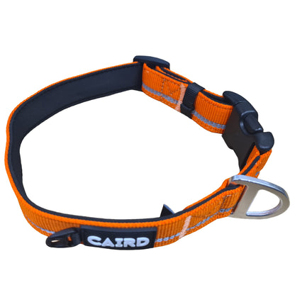 CAIRD Journey Light Adjustable Dog Collar Reflective Nylon Padded Neoprene (Orange)