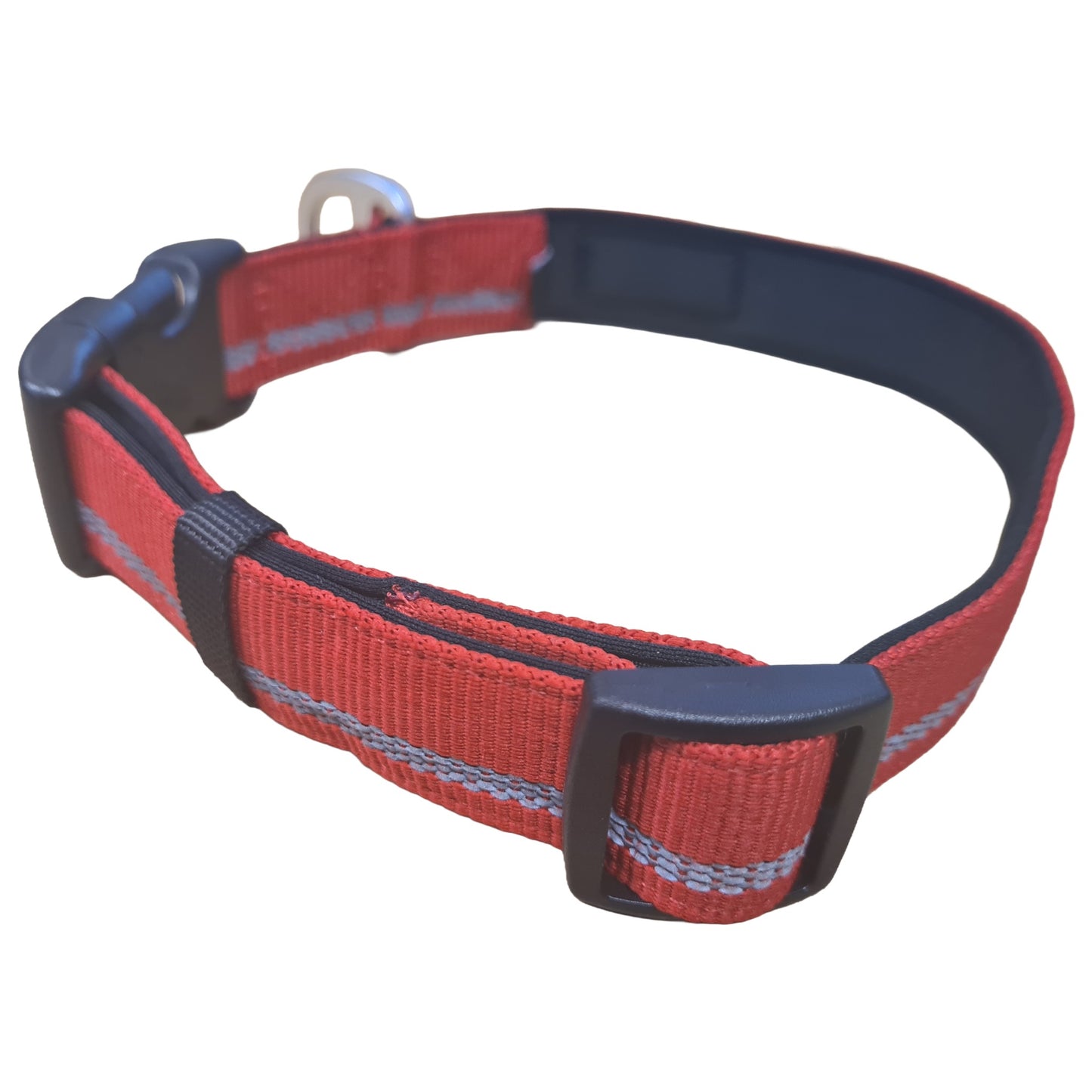 CAIRD Journey Light Adjustable Dog Collar Reflective Nylon Padded Neoprene (Red)