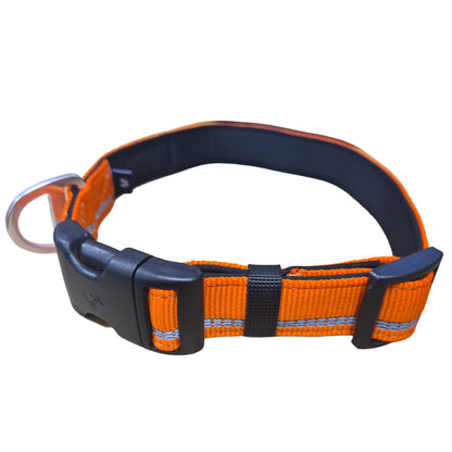 CAIRD Journey Light Adjustable Dog Collar Reflective Nylon Padded Neoprene (Orange)