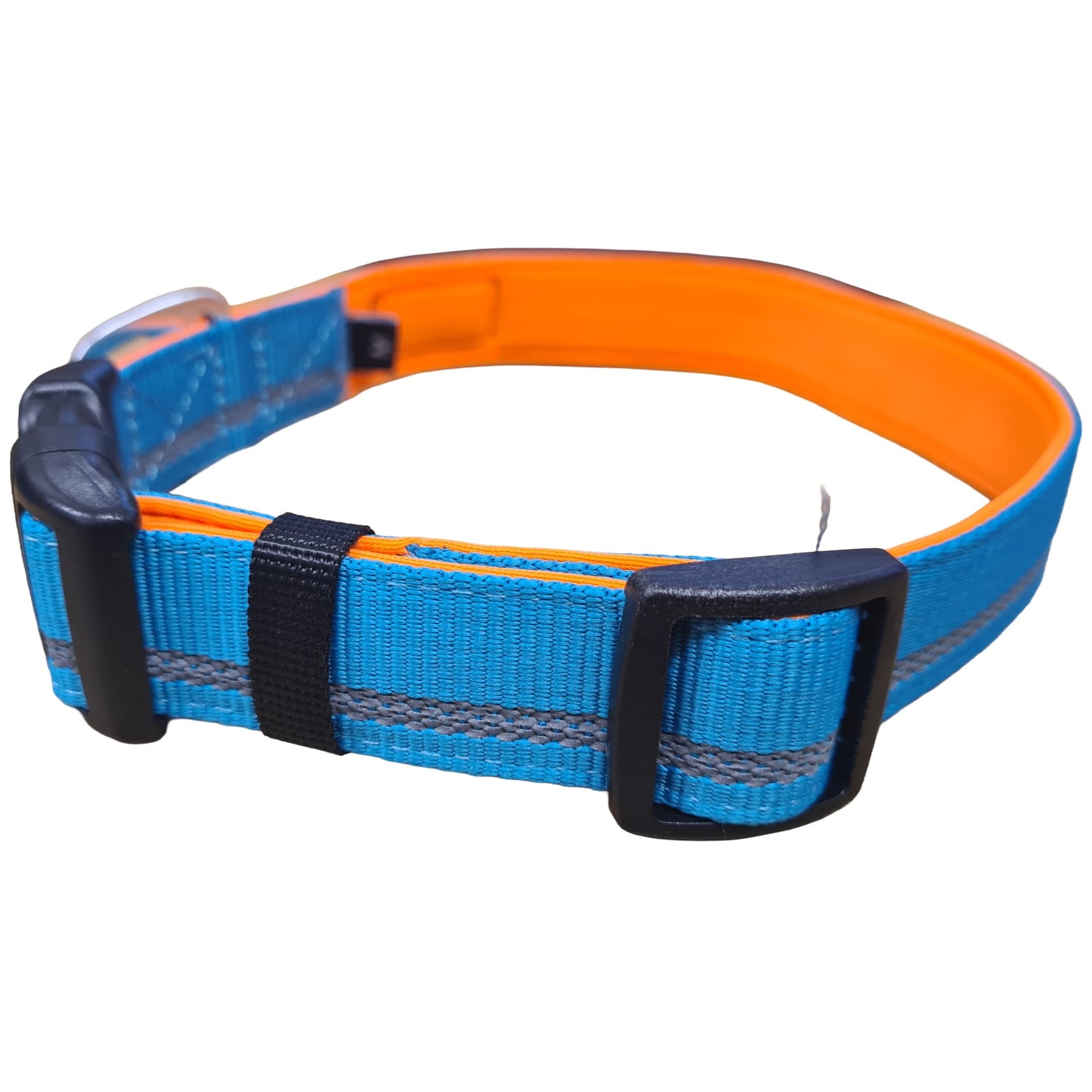 CAIRD Journey Light Adjustable Dog Collar Reflective Nylon Padded Neoprene (Aqua & Orange)