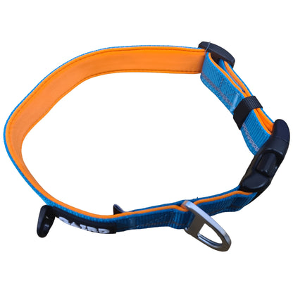 CAIRD Journey Light Adjustable Dog Collar Reflective Nylon Padded Neoprene (Aqua & Orange)