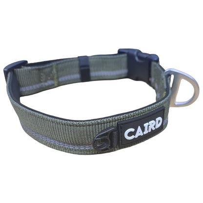 CAIRD Journey Light Adjustable Dog Collar Reflective Nylon Padded Neoprene (Khaki)