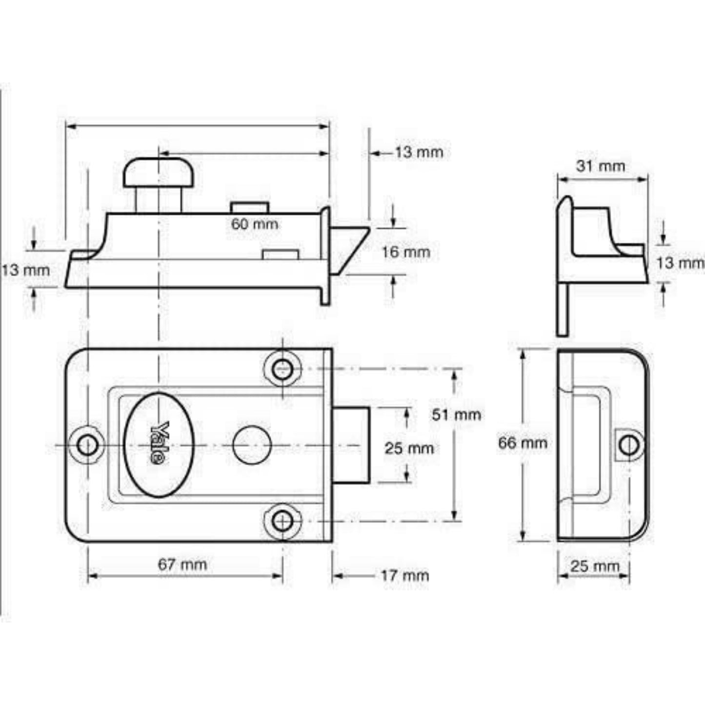 Yale 60mm Deadlocking Nightlatch x2 Keys Nickel Bronze Finish B-77-ENB-SC-60