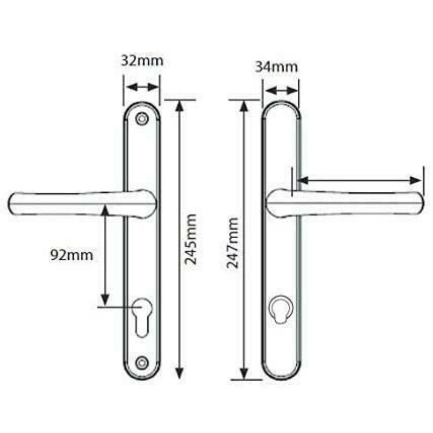 Yale Security Door Handle White 92mm Centre 215mm Fixing Holes Cylinder Guard
