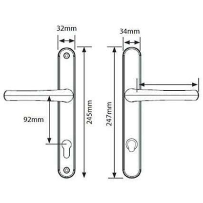 Yale Security Door Handle White 92mm Centre 215mm Fixing Holes Cylinder Guard