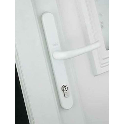 Yale Security Door Handle White 92mm Centre 215mm Fixing Holes Cylinder Guard