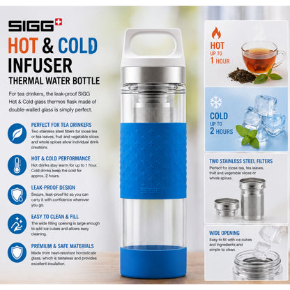 SIGG Hot & Cold Infuser Thermal Water Bottle 0.4 L Glass Bottle Silicone Shell