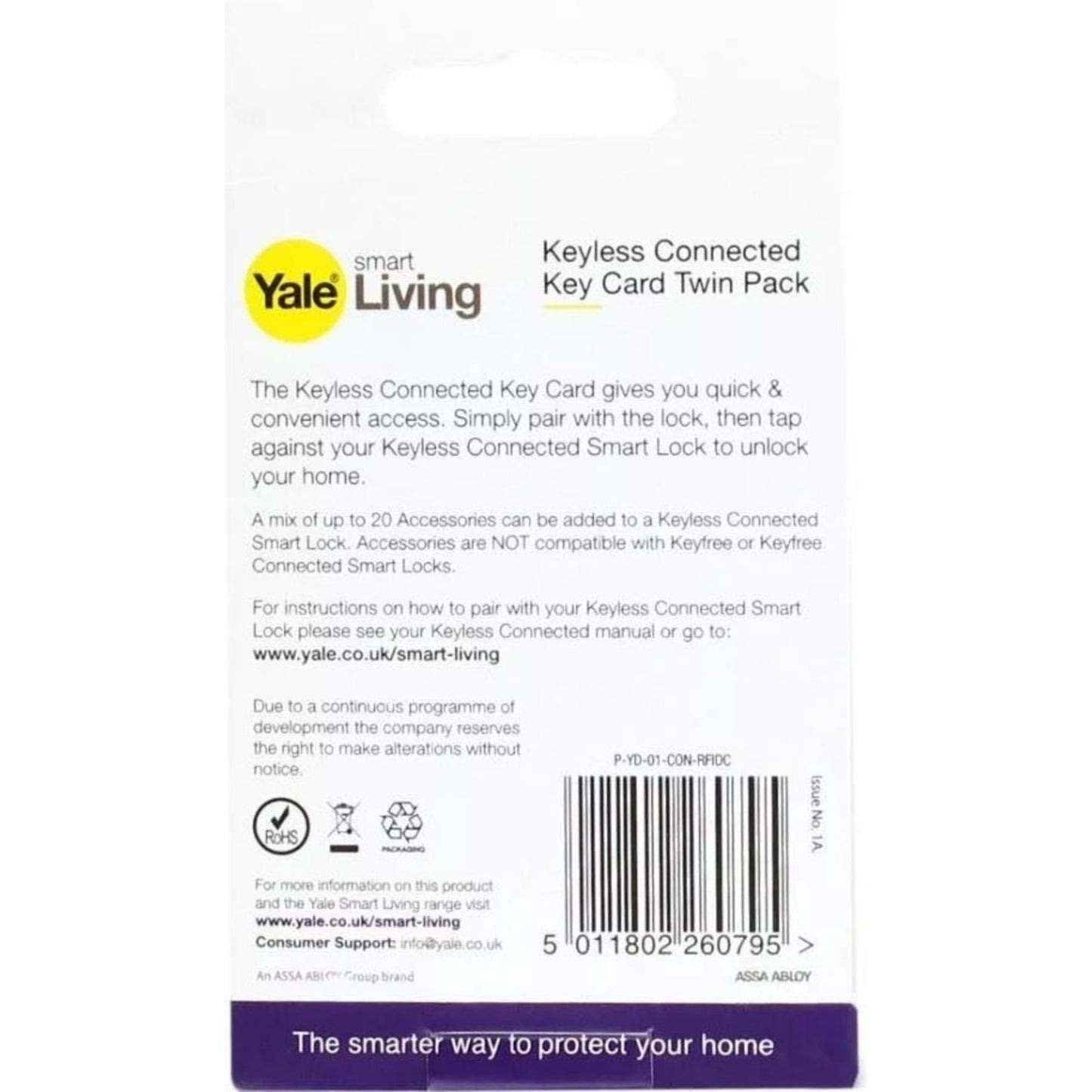 Yale Smart Door Lock Key Cards x2 Cards in Pack P-YD-01-CON-RFIDC
