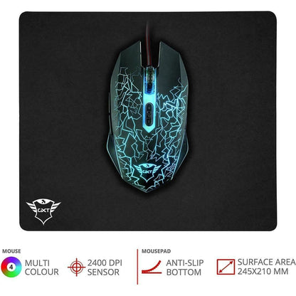 Trust Gaming GXT 783 Gaming Mouse illuminated 2400 dpi and Mouse Pad 245x210 mm
