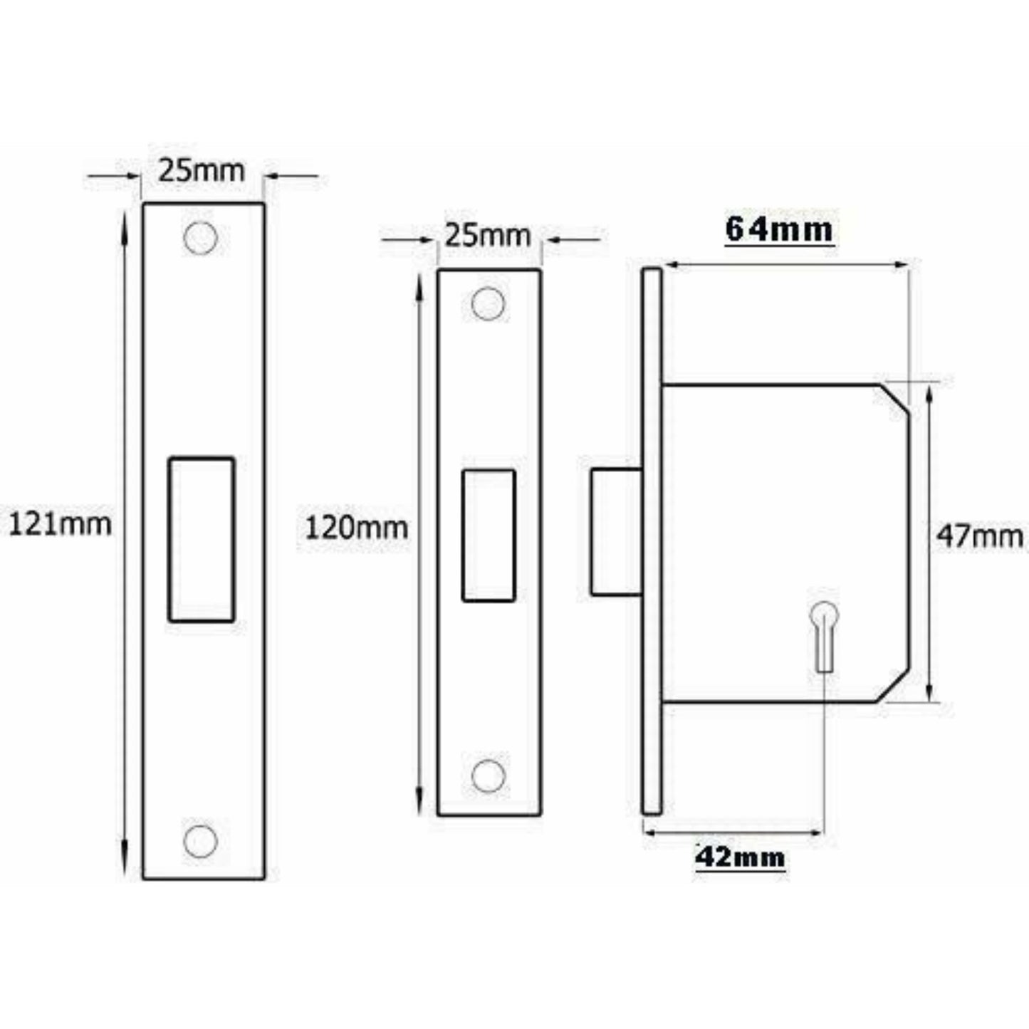 Yale Essentials 5 Lever Mortice Deadlock 2.5 Inch 64 mm Backset Chrome Finish