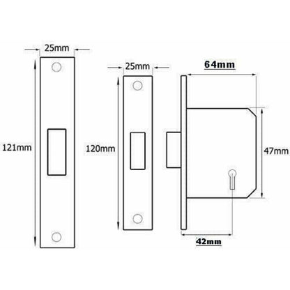 Yale Essentials 5 Lever Mortice Deadlock 2.5 Inch 64 mm Backset Chrome Finish