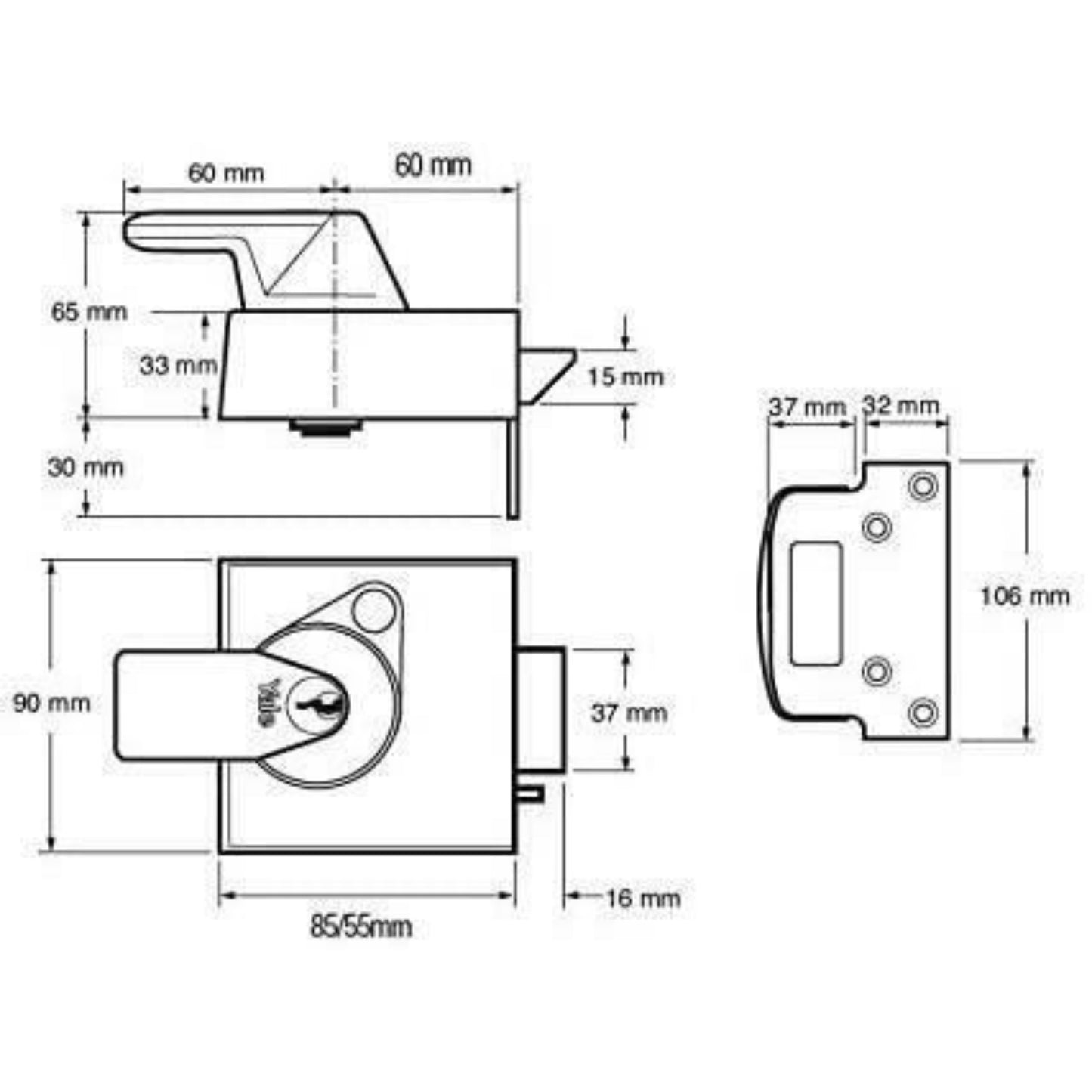 Yale BS1 Standard Nightlatch 60 mm Metallic Finish High Security P-BS1-DMG-PB-60
