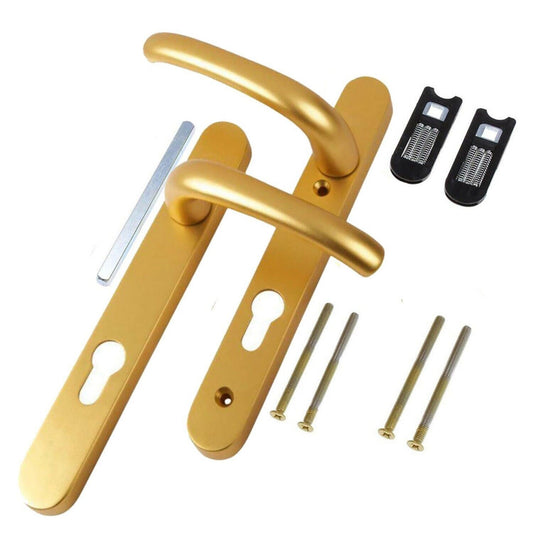 Yale Short Backplate Handles 92mm Centre 122mm Fixing Holes Distance Satin Gold
