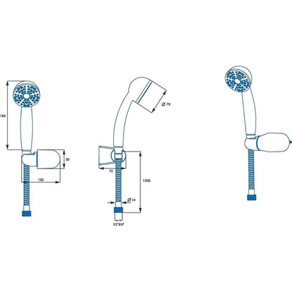 Croydex 1 Function Bath and Shower Set Handset with Wall Bracket and Hose