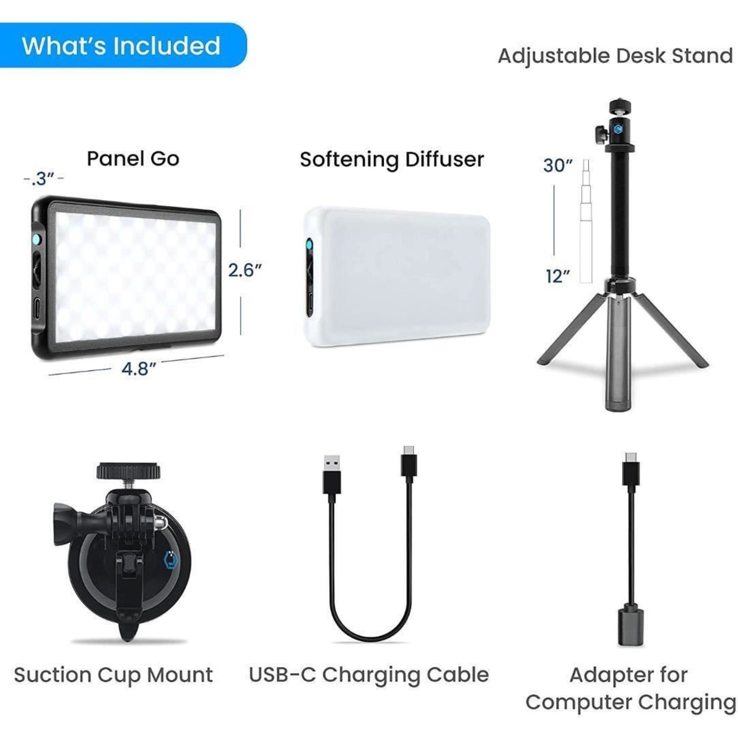 Lume Cube Lighting Kit Diffuser Tripod Computer Mount Adjustable Brightness