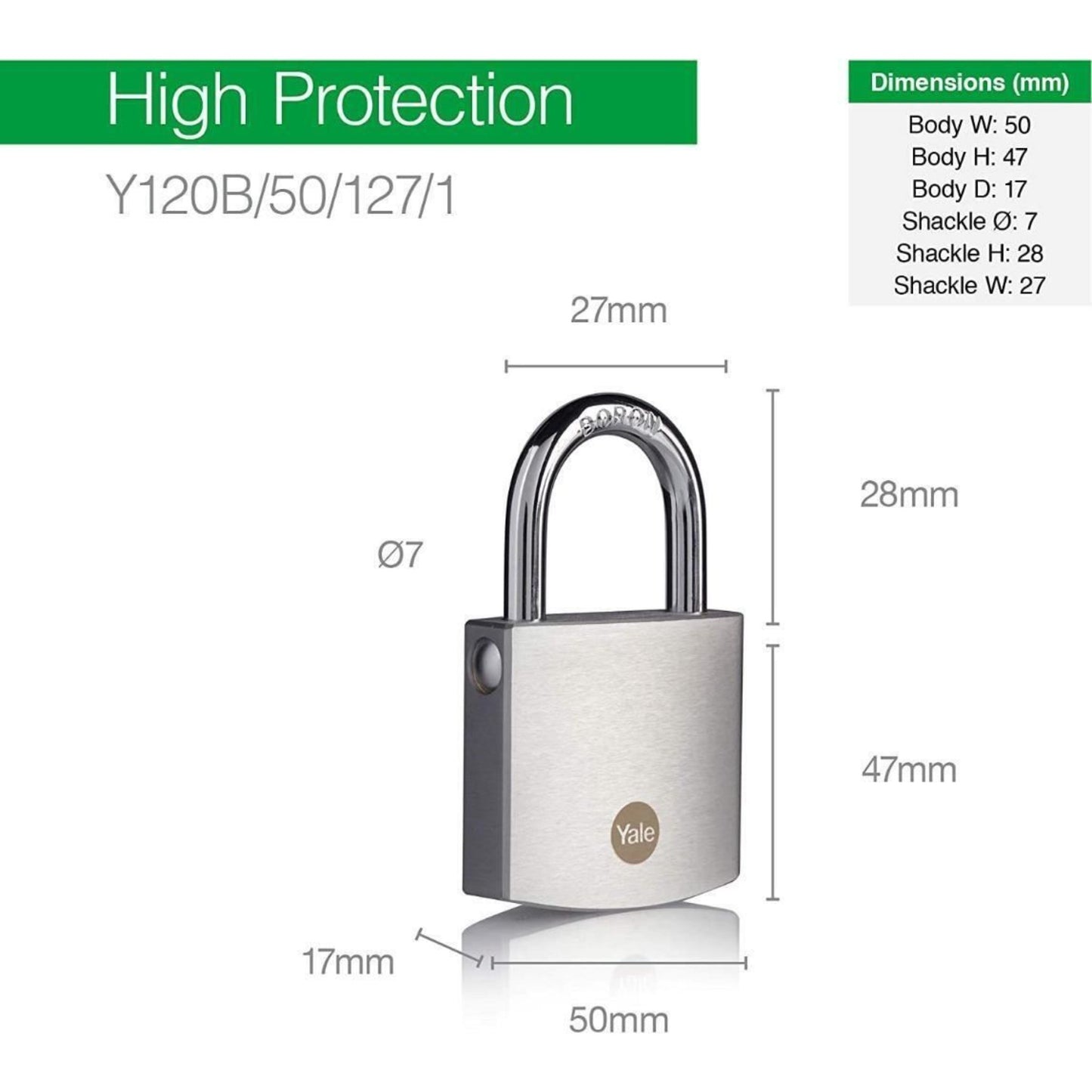 Yale Brass Padlock with Chrome Finish 50 mm Outdoor Lock 3 Keys High Security