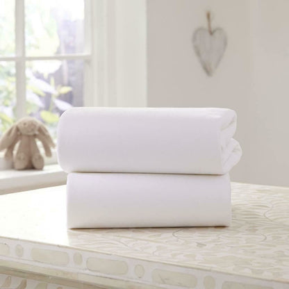 Clair de Lune Crib Pram Cot Cotton Jersey Flat Sheets 70 x 90cm Pack of 2 White