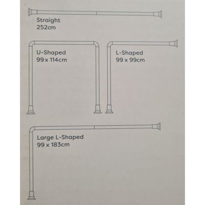Croydex Fineline Shower Rail L & U-Shaped & Straight Ceiling Support Chrome