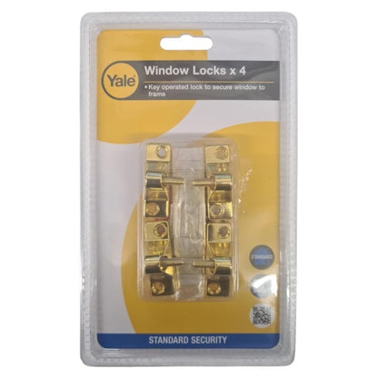 Yale Window Locks 4 Pack Key Operated Lock Brass Finish Standard Security 8K118