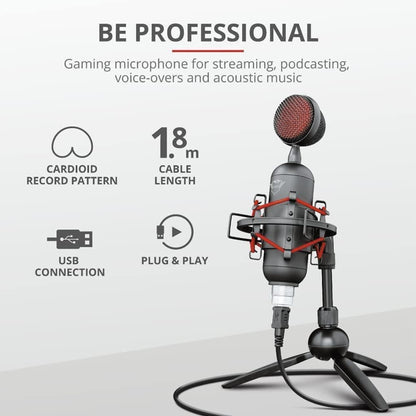 Trust GXT Buzz USB Streaming Microphone Background Noise Reduction Tripod Stand